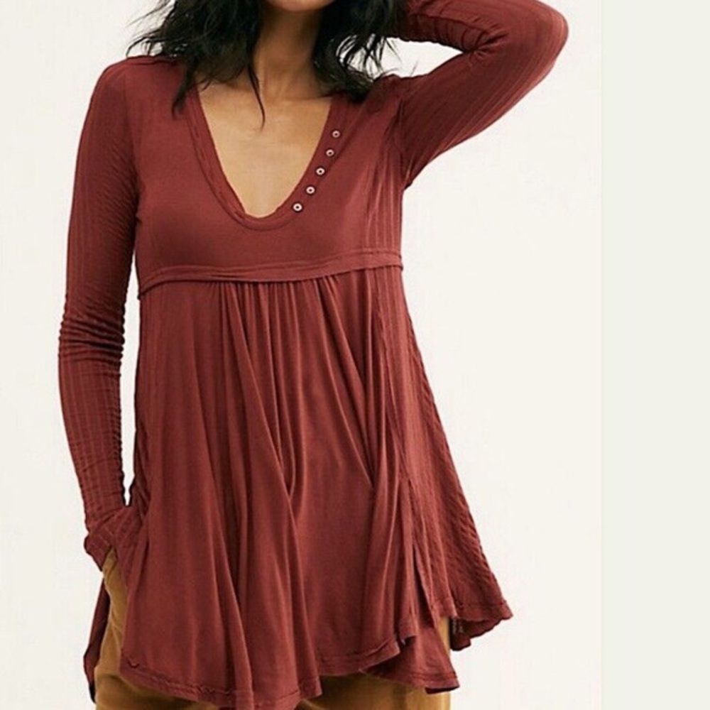 Free People Maroon Birdie Henley